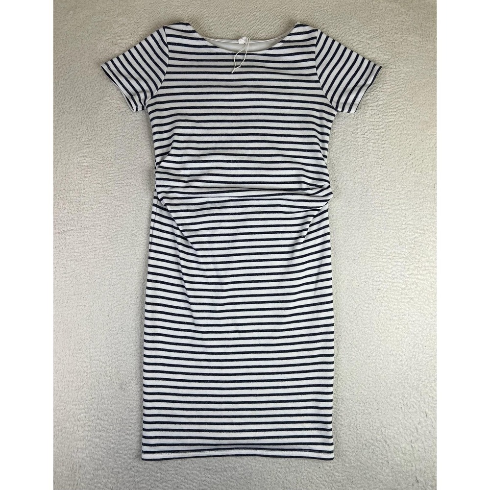 PinkBlush Maternity Dress Womens Medium Navy White Stripe Bodycon T-Shirt Dress